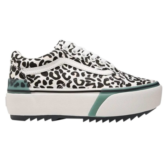 Vans Old Shook Stacked White With Multicolored LeopardUV Ink, Sz 8 - Picture 9 of 10